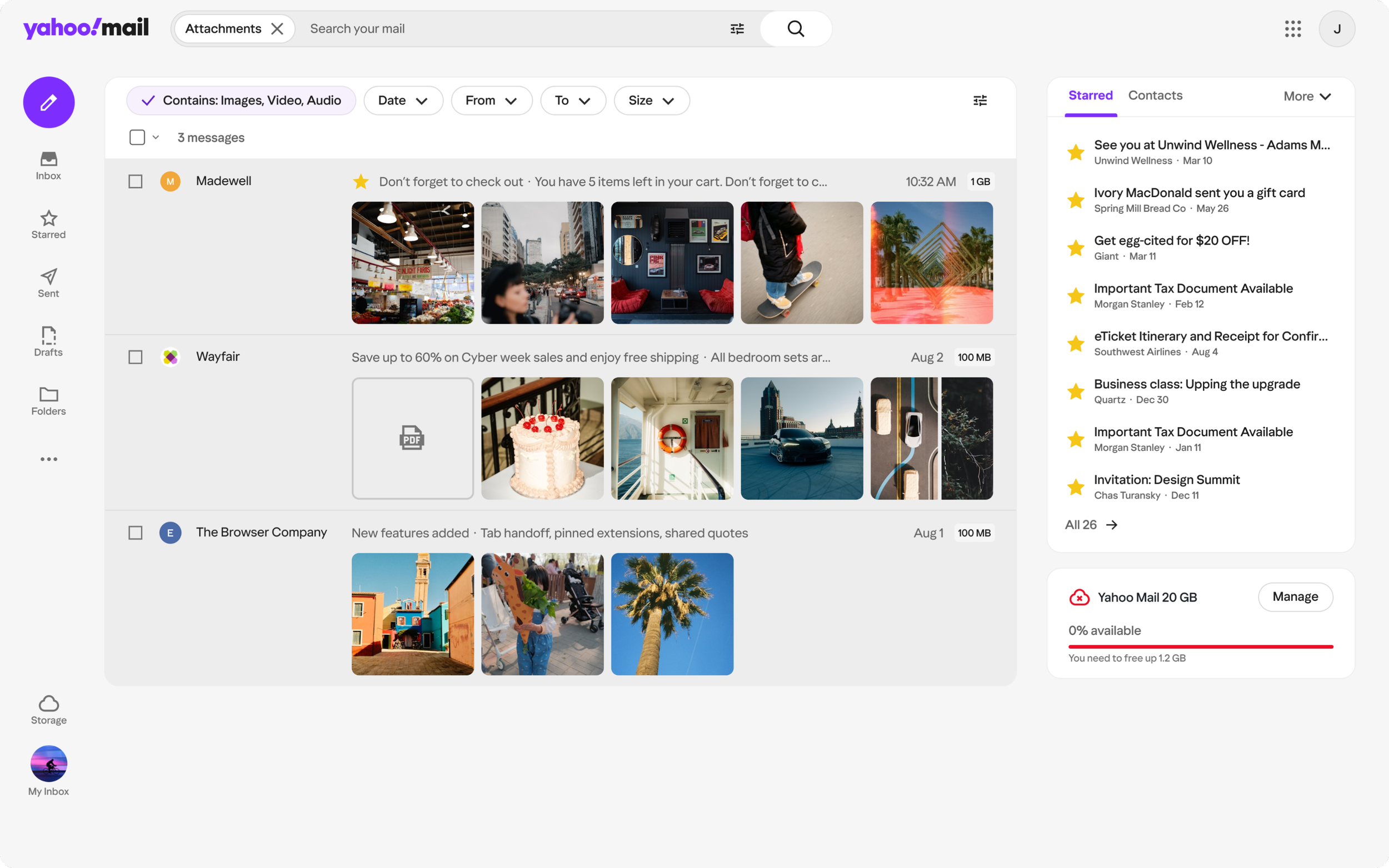 Yahoo Mail attachments view